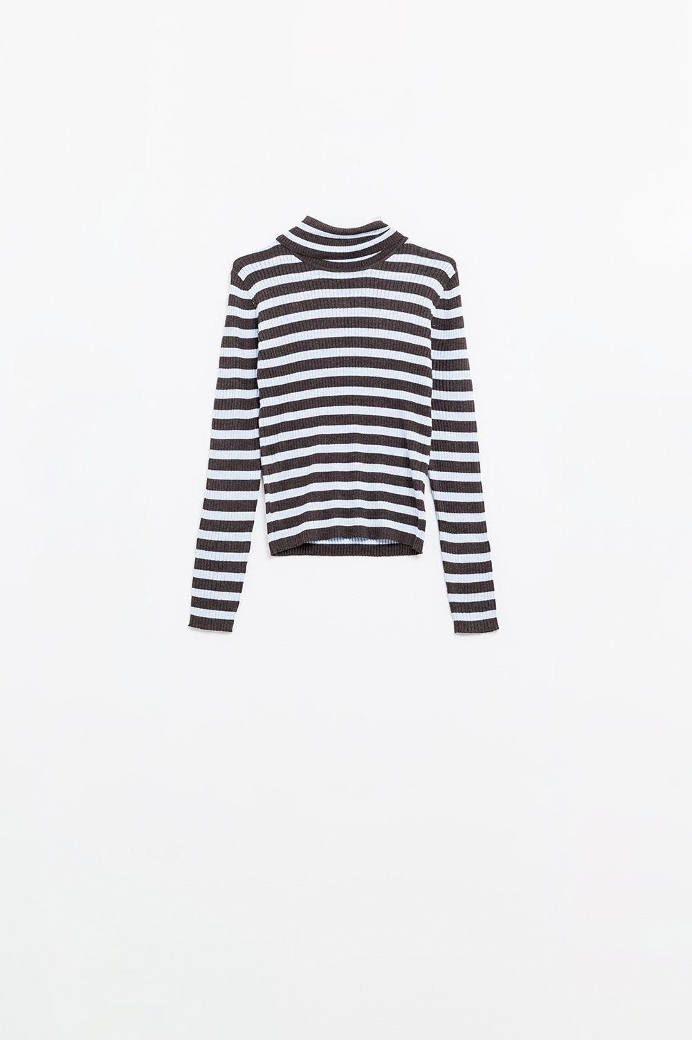 Q2 Camisola de lã de malha fina com riscas azuis e castanhas