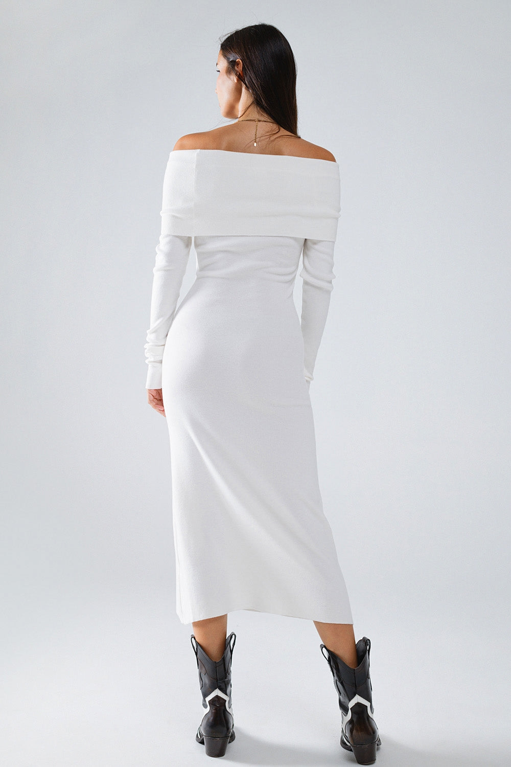 Vestido maxi tricotado com foldover Badot em branco