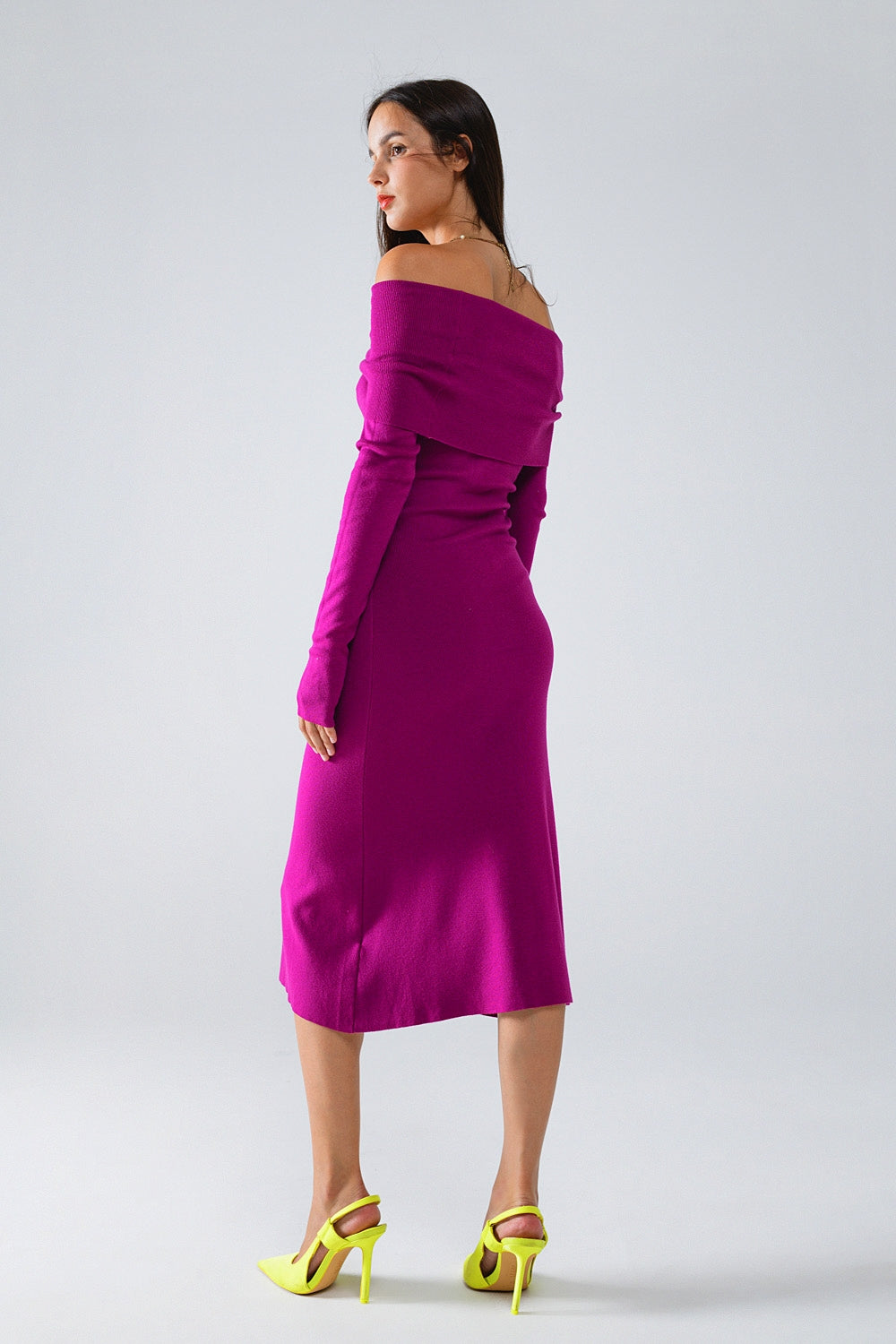 Vestido midi de malha Folover Badot em magenta