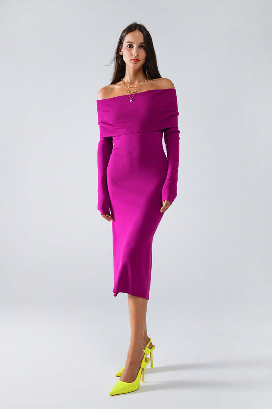Q2 Vestido midi de malha Folover Badot em magenta